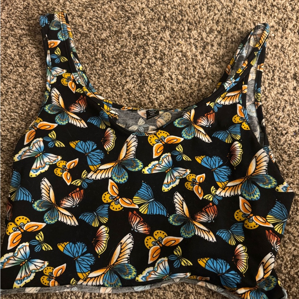 SHEIN Black Butterfly Print Tank Top